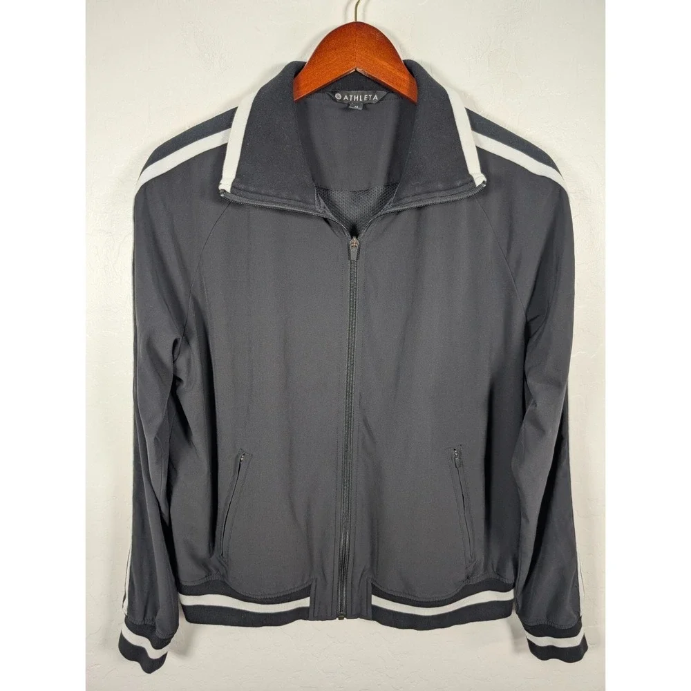 Athleta Black Utility Jacket with White Stripes